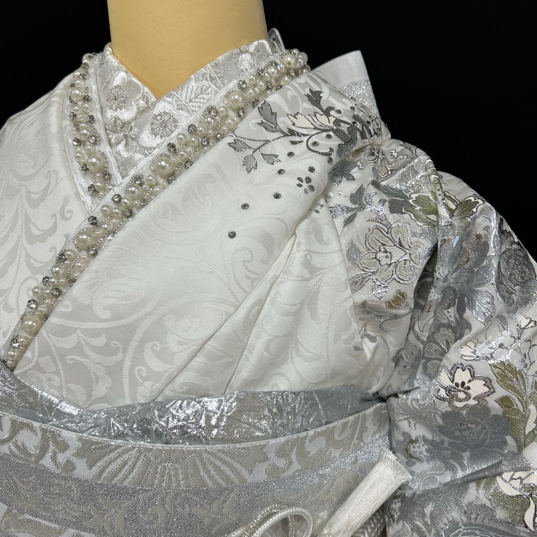 関芳　桂由美　白地薔薇シルバー振袖フルセット