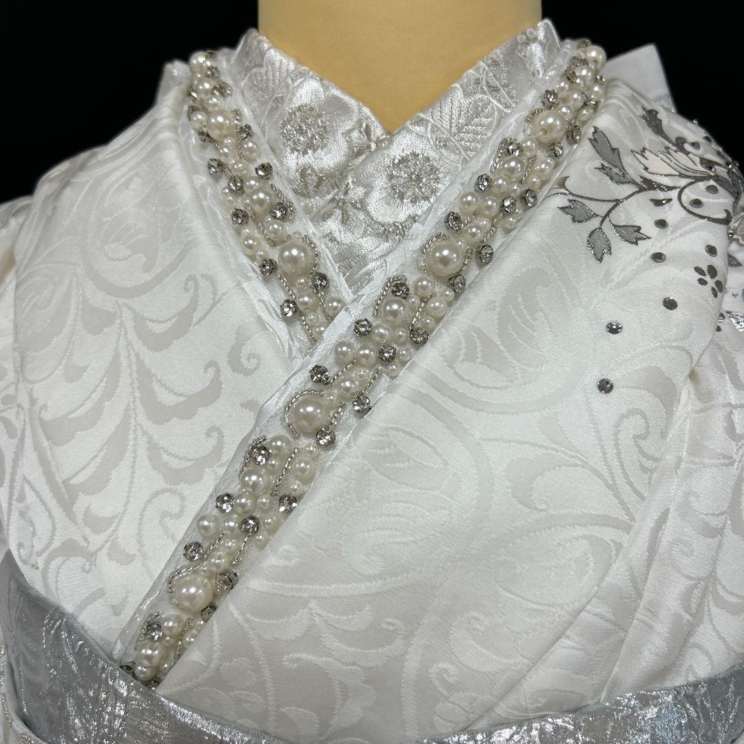 関芳　桂由美　白地薔薇シルバー振袖フルセット