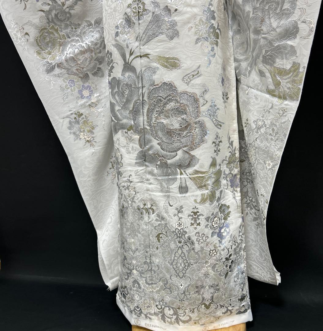 関芳　桂由美　白地薔薇シルバー振袖フルセット