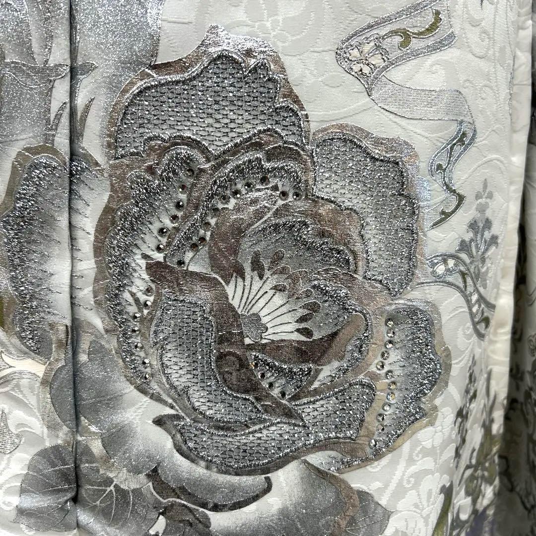 関芳　桂由美　白地薔薇シルバー振袖フルセット