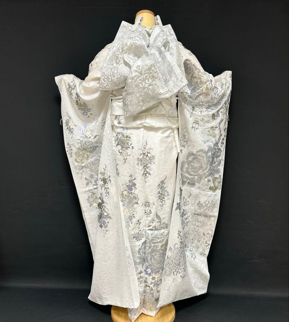 関芳　桂由美　白地薔薇シルバー振袖フルセット