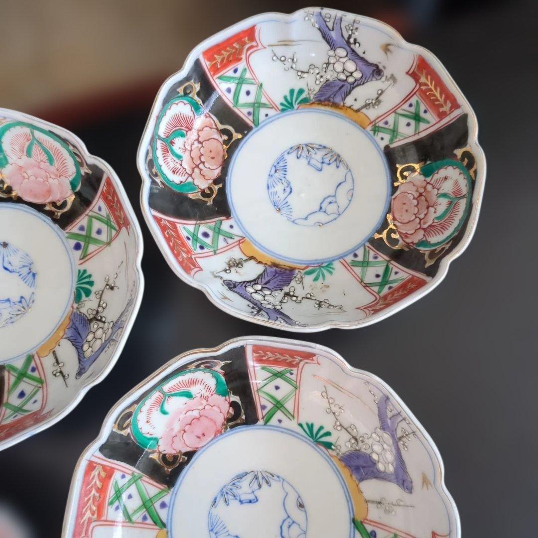 骨董　伊万里　色絵　なます皿　皿　陶器　梅に燕　花弁形　5枚〜