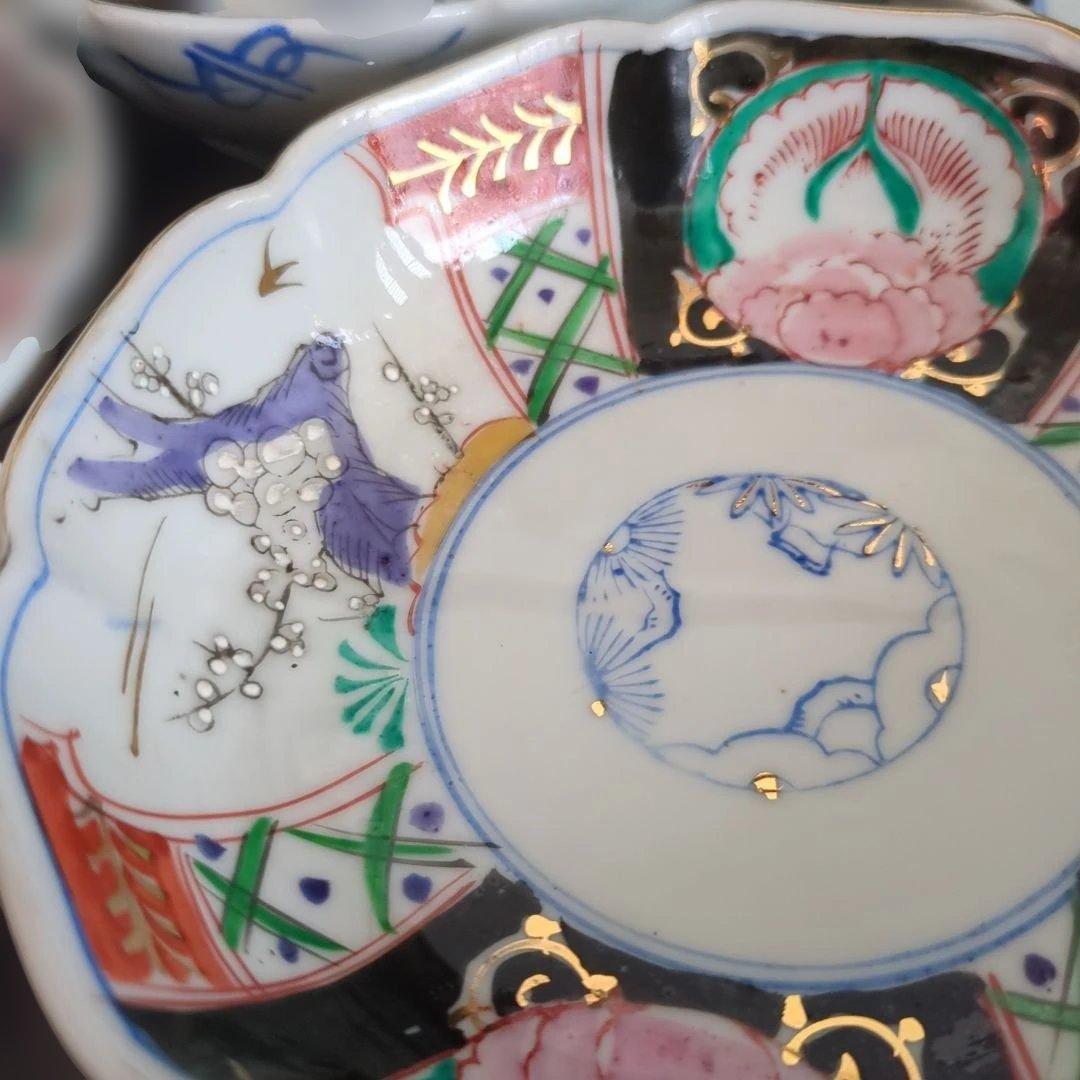 骨董　伊万里　色絵　なます皿　皿　陶器　梅に燕　花弁形　5枚〜