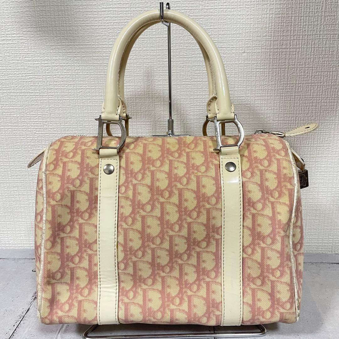 ディオール Dior ミニボストンバッグ トロッター柄 ホワイト ピンク　総柄