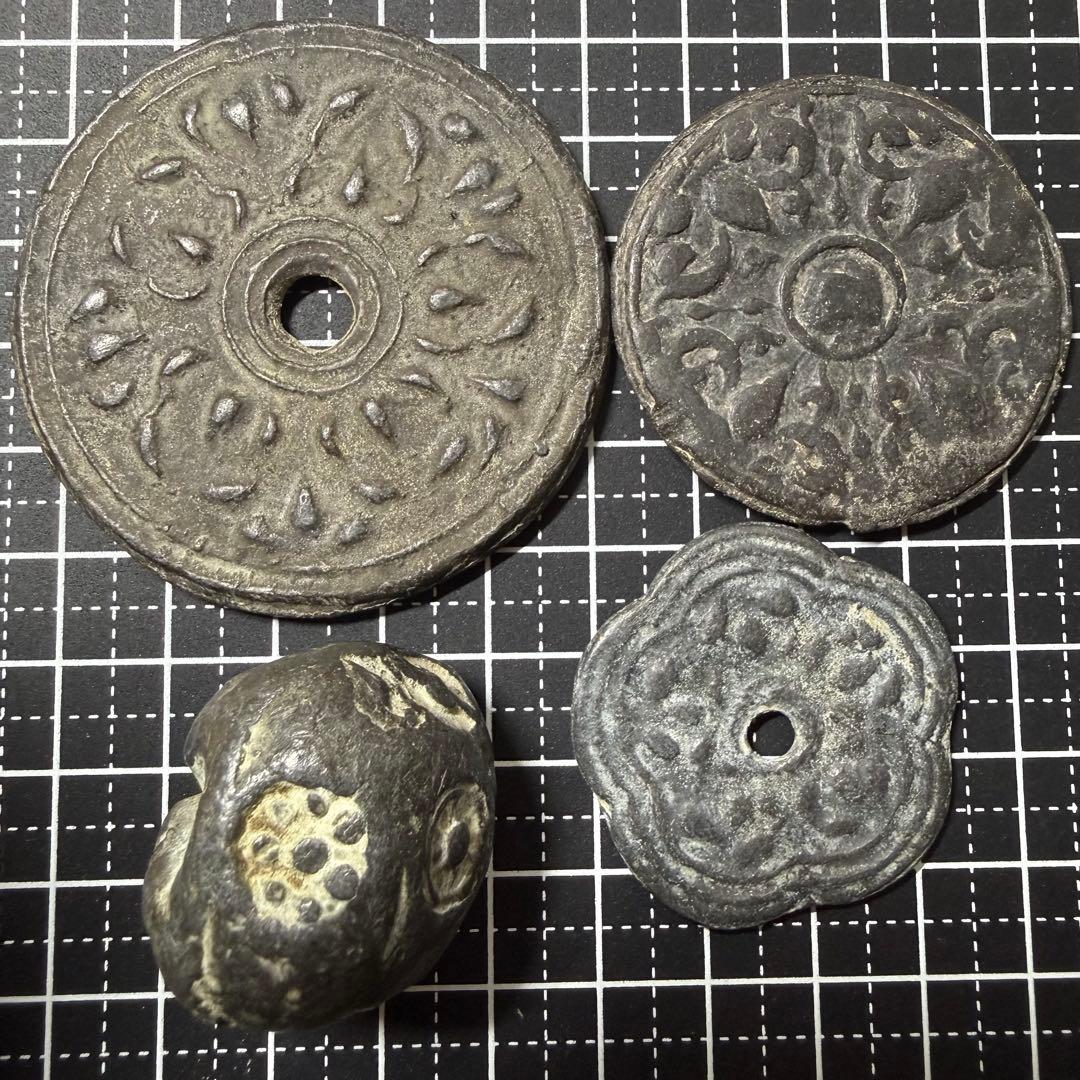 古銭 絵銭 アユタヤ王朝 異形銭 中国 花銭 大型 4点組 開運 アンティーク