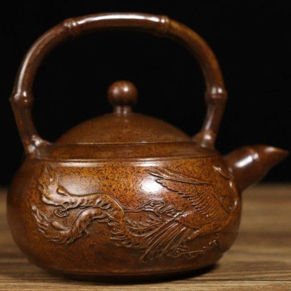 銅龍鳳徳利 茶壺 茶器 茶道具 煎茶道具 装飾品 工芸品 置物
