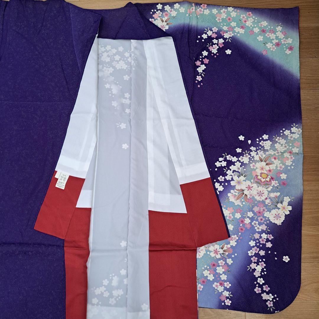 未使用に近い フルセット 正絹振袖 ラメ入ブルー桜柄 成人式 卒業式に最適