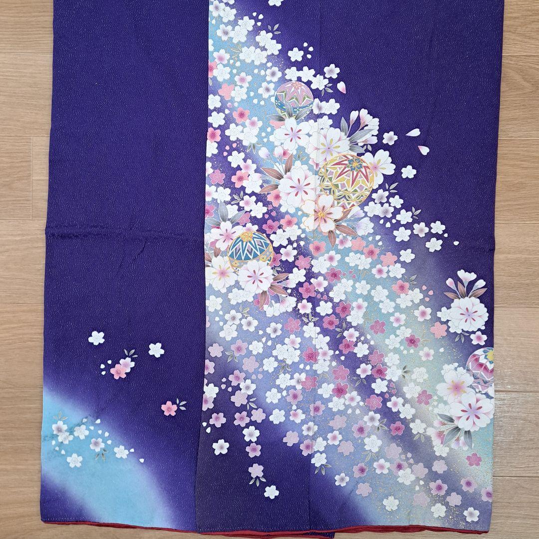 未使用に近い フルセット 正絹振袖 ラメ入ブルー桜柄 成人式 卒業式に最適