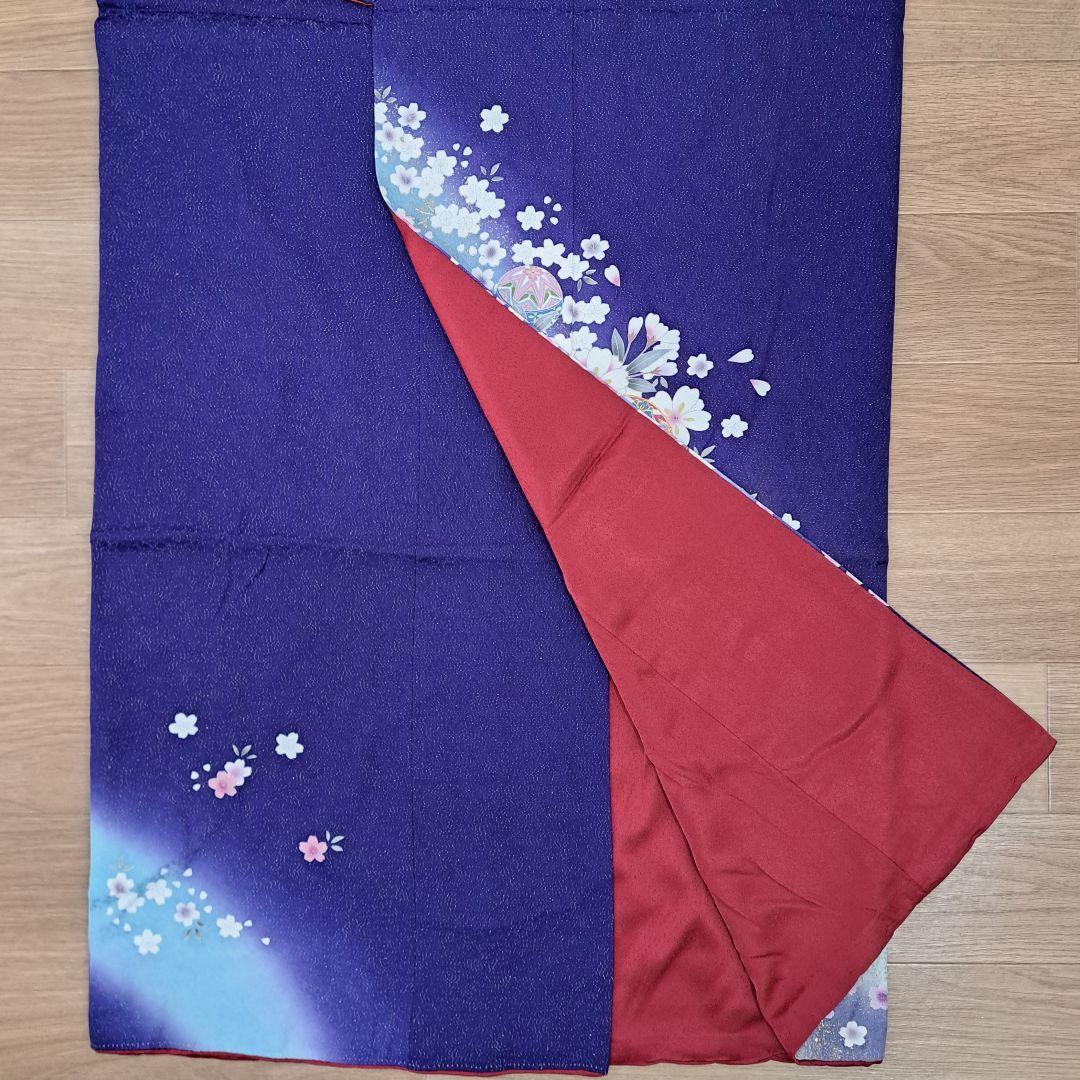 未使用に近い フルセット 正絹振袖 ラメ入ブルー桜柄 成人式 卒業式に最適