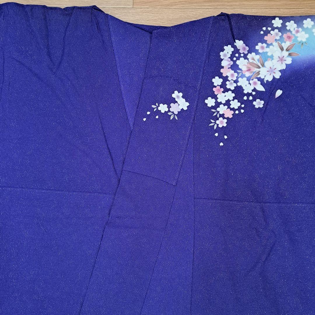 未使用に近い フルセット 正絹振袖 ラメ入ブルー桜柄 成人式 卒業式に最適