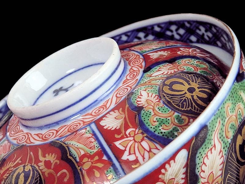 大聖寺伊万里　唐子に桜花　金唐草に花の図　大振蓋茶碗　D073AS-CPe