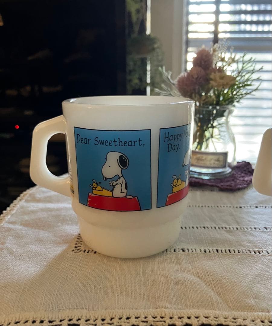 スヌーピー ミュージアム♡Fire king スタッキングマグカップ 2個セット