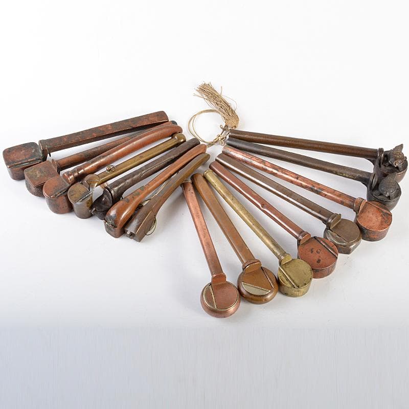 時代提げ物　書道具　古銅　矢立　15点まとめて　F　R7308