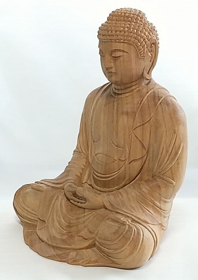 釈迦如来坐像 3寸 #334 像のみ 金彩無 お釈迦さま ◆白檀 木彫 仏像