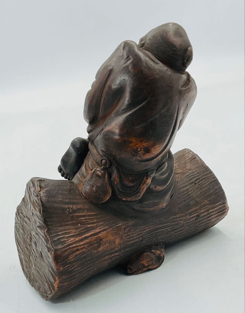 【58】▲明治時代　備前焼　古木で休む農夫像　希少　珍品▲