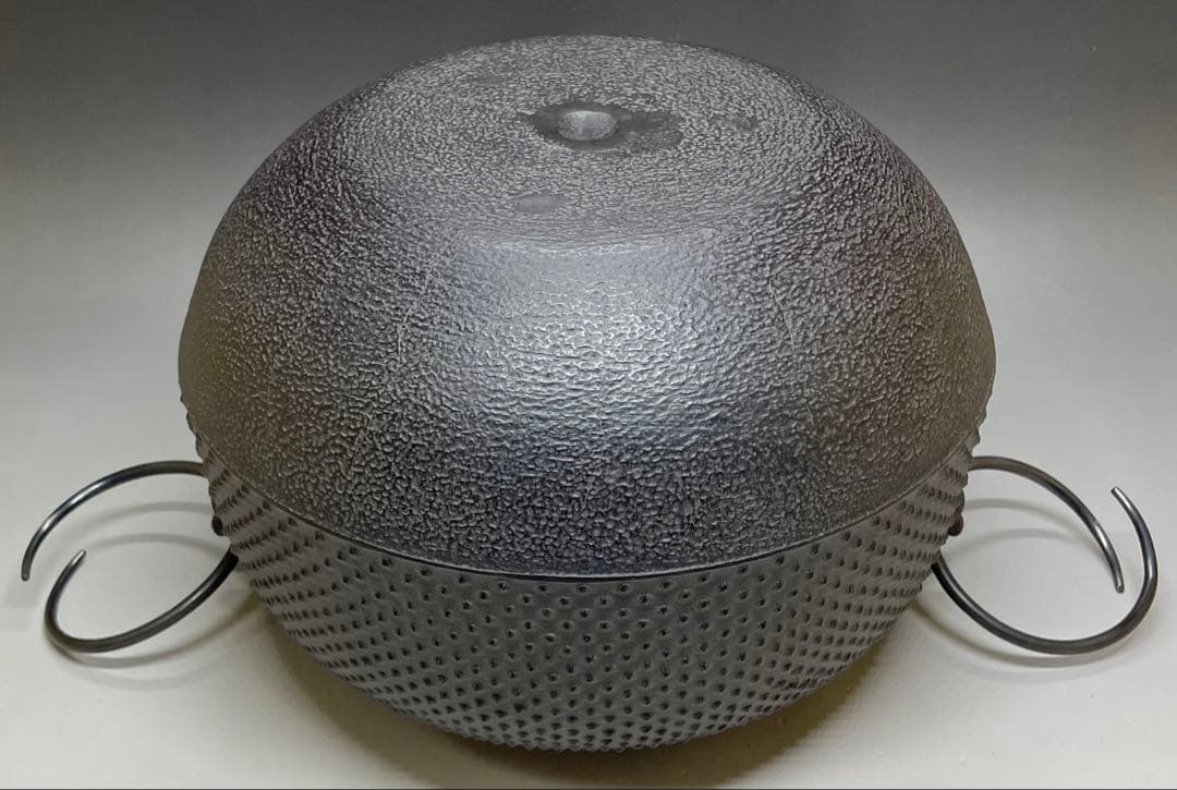 人間国宝　高橋敬典　丸霰釡　茶釜　あられ　釜釻　共箱 　T033