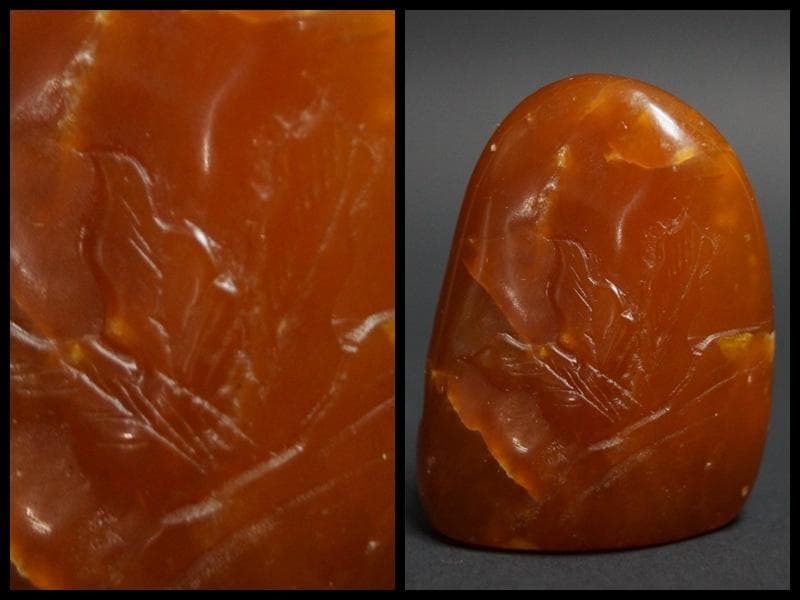 寿山石 鹿目格石 鹿目田 細工彫『仙人図』印材 文字掘り込みなし