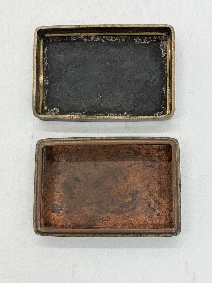 中国　民国期　姚華作(号　茫父) 銅製墨箱　文房具　刻款　名人作　251221