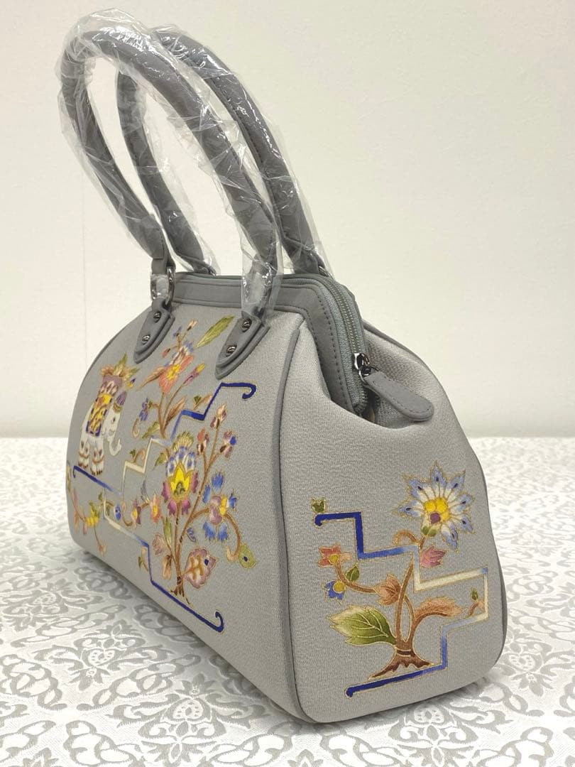 岡重謹製 未使用品 OKAJIMA バッグ 京友禅 金彩 象 唐花 正絹