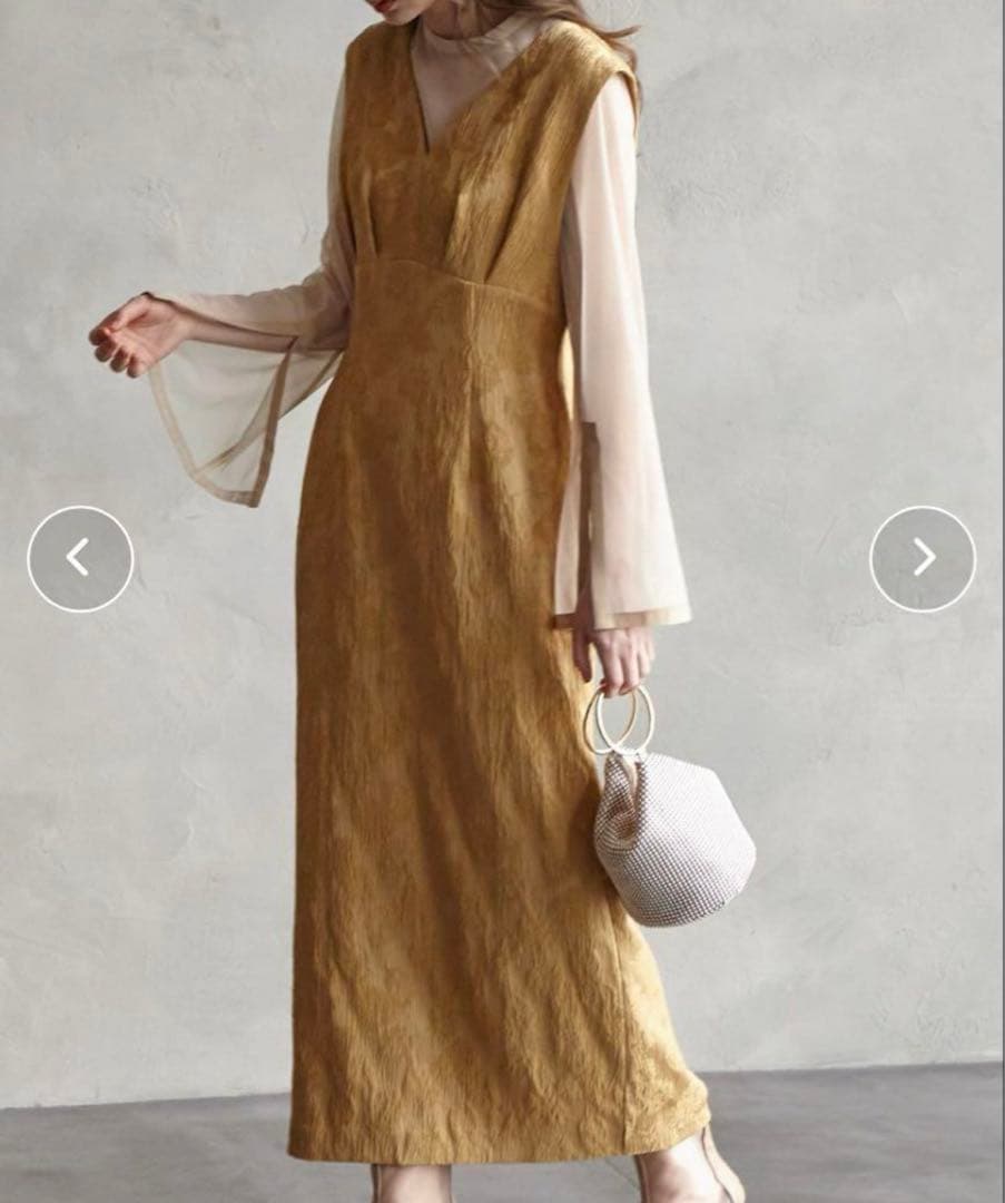 AIMER チュール　シアー　パーティドレス　ジャガード　Iライン　イエロー