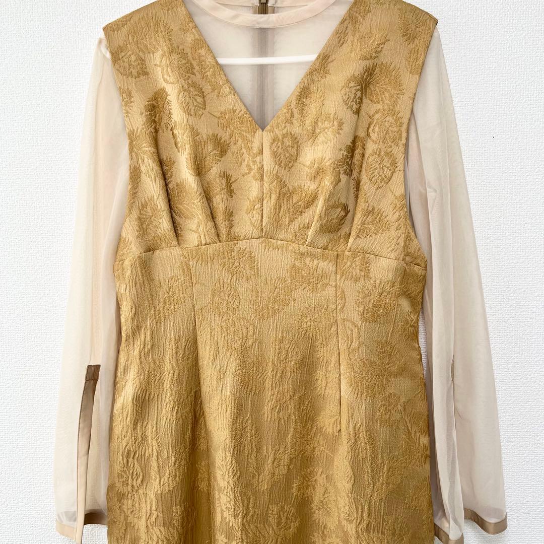 AIMER チュール　シアー　パーティドレス　ジャガード　Iライン　イエロー
