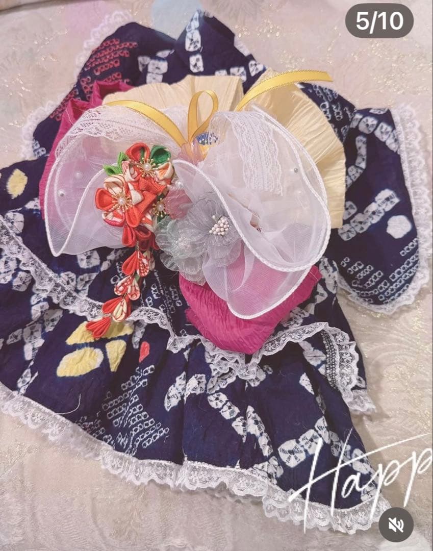 F4.pon2pan2☆犬現品有松絞り浴衣☆犬浴衣☆