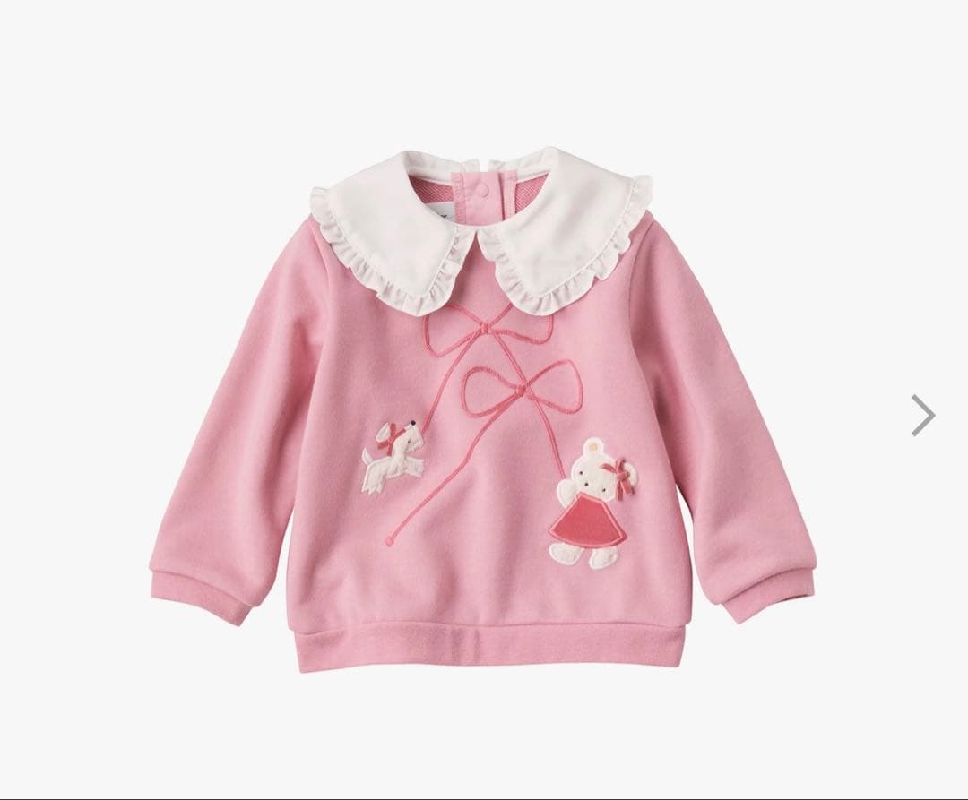 ファミリア ピンク りぼん くま 襟つき 長袖 トレーナー 100 新作