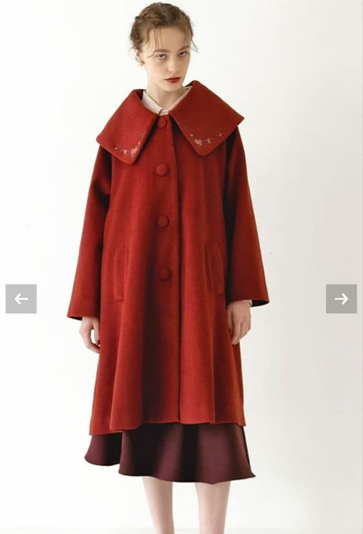 ローズ刺繍ビッグカラーオーバーコート/an another angelus