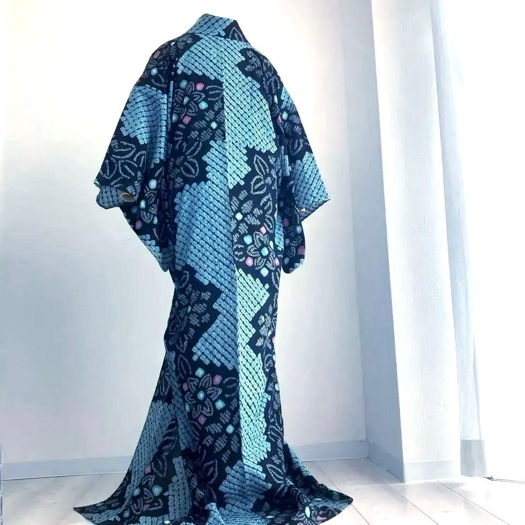 ひろ。プロフ必読 有松絞り浴衣　蜘蛛絞り　水浅葱色　ブルーグレーNo.22