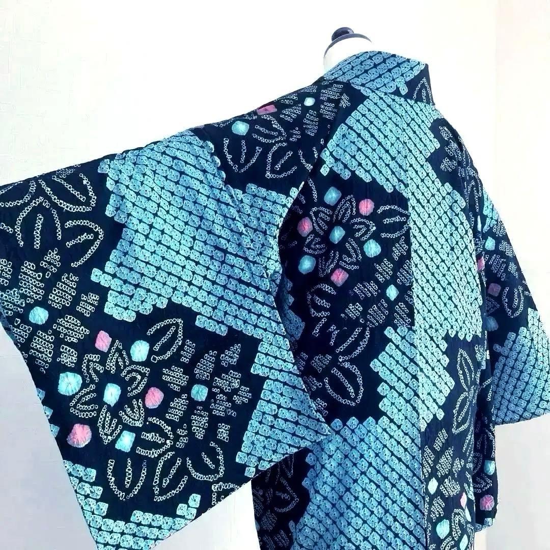 ひろ。プロフ必読 有松絞り浴衣　蜘蛛絞り　水浅葱色　ブルーグレーNo.22