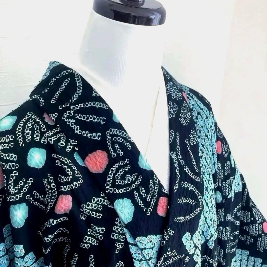 ひろ。プロフ必読 有松絞り浴衣　蜘蛛絞り　水浅葱色　ブルーグレーNo.22