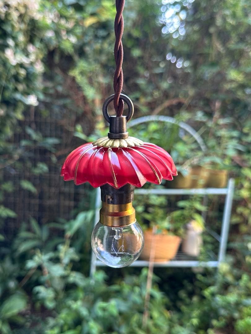 1920年代 フランス アンティーク クランベリーガラスの螺旋模様アトリエランプ