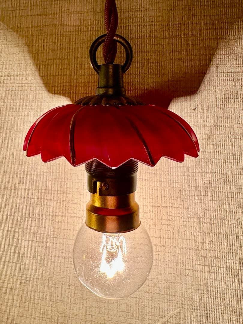 1920年代 フランス アンティーク クランベリーガラスの螺旋模様アトリエランプ