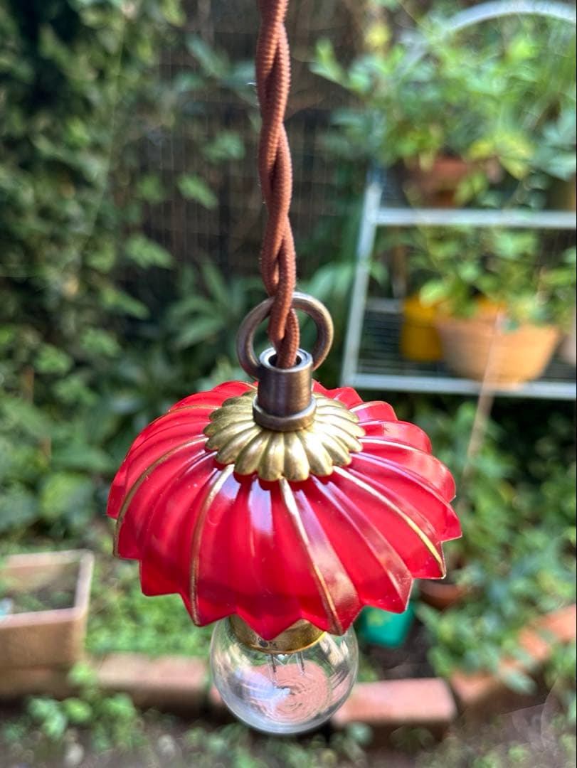 1920年代 フランス アンティーク クランベリーガラスの螺旋模様アトリエランプ