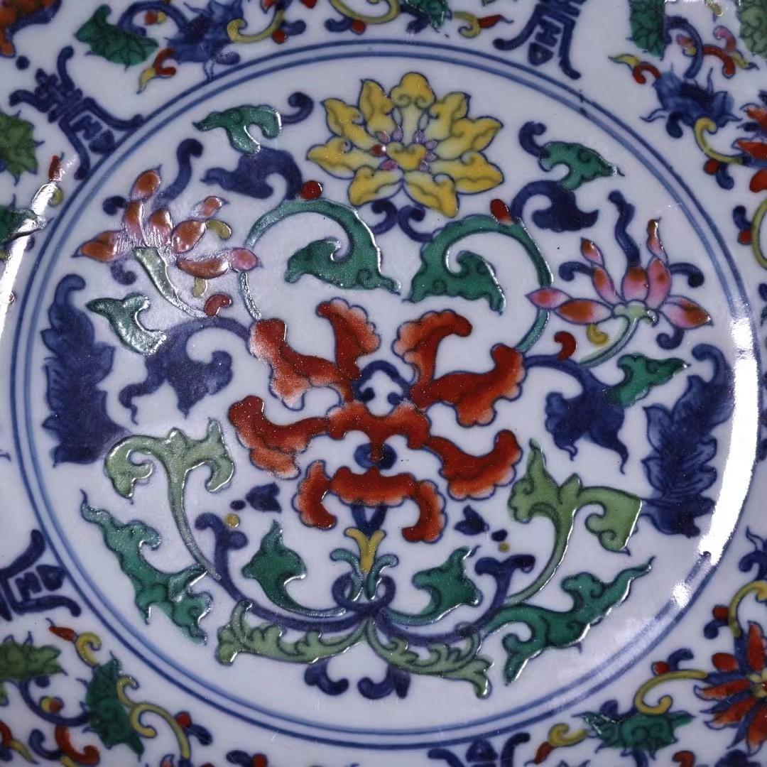 中国古美術・珍蔵粉彩斗彩陶磁器の皿・中皿・置物・純手描き・茶道具・文房具・箱付き