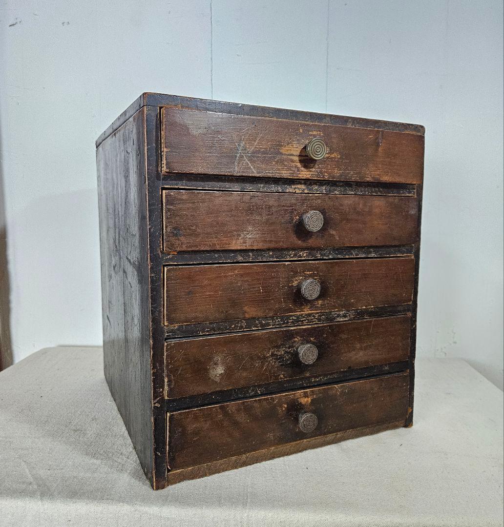 USヴィンテージ 木製の引出し 5段 小箪笥 チェスト 小物入れ 卓上 収納