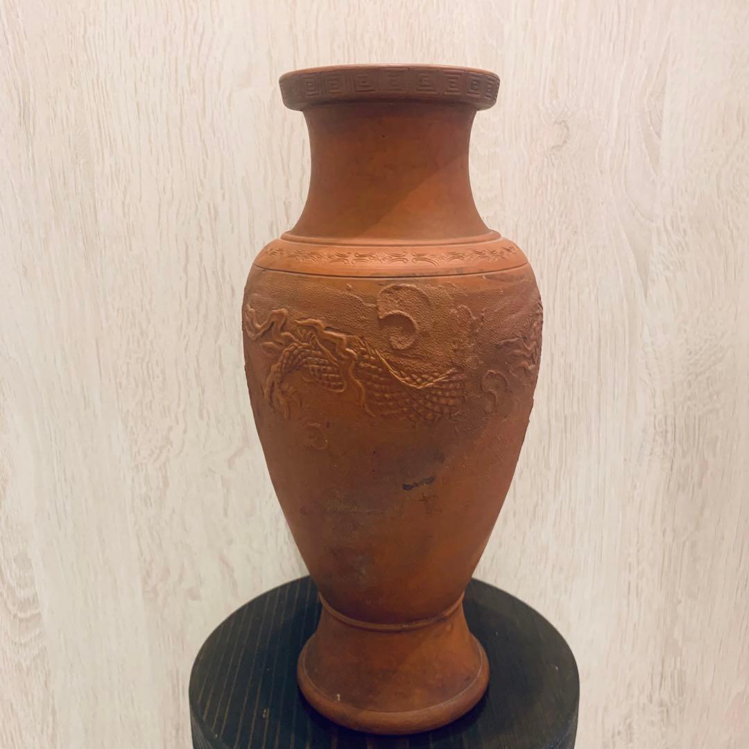 常滑焼　ドラゴン彫刻花瓶