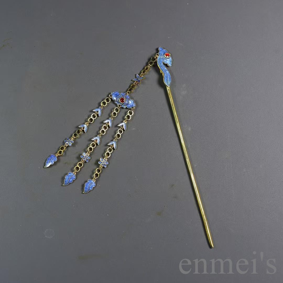 中国古美術 鍍金 純銅製 景泰藍 装身具 首飾一式 簪・耳飾・胸飾・指輪 古賞物