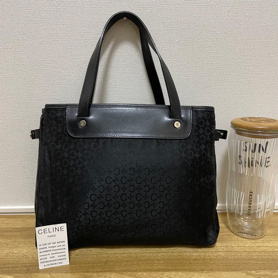 《美品》CELINE（セリーヌ）ナイロン×レザー ハンドバッグ ブラック 黒