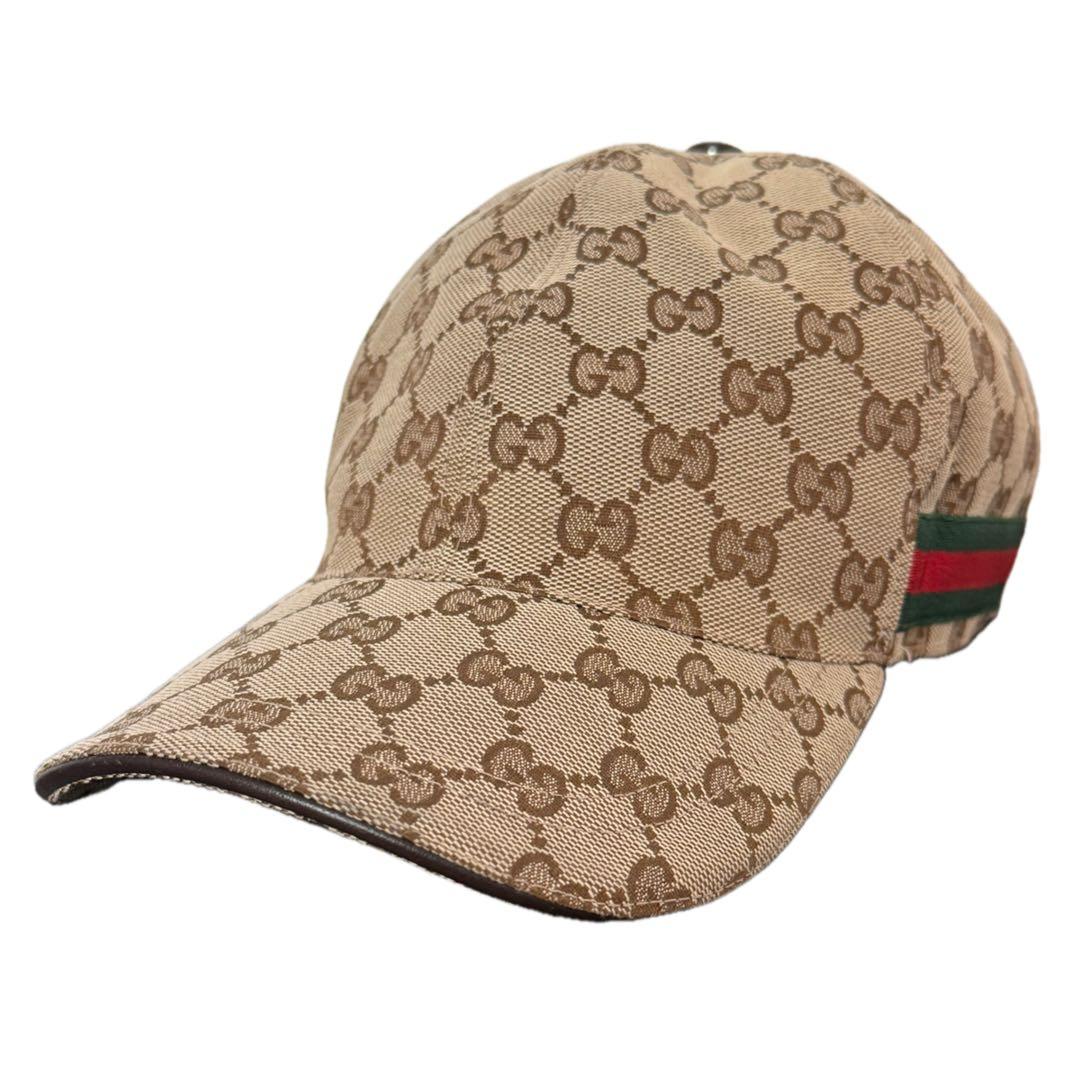 GUCCI ウェブ ストライプ付き GGキャンバス ベースボールキャップ M