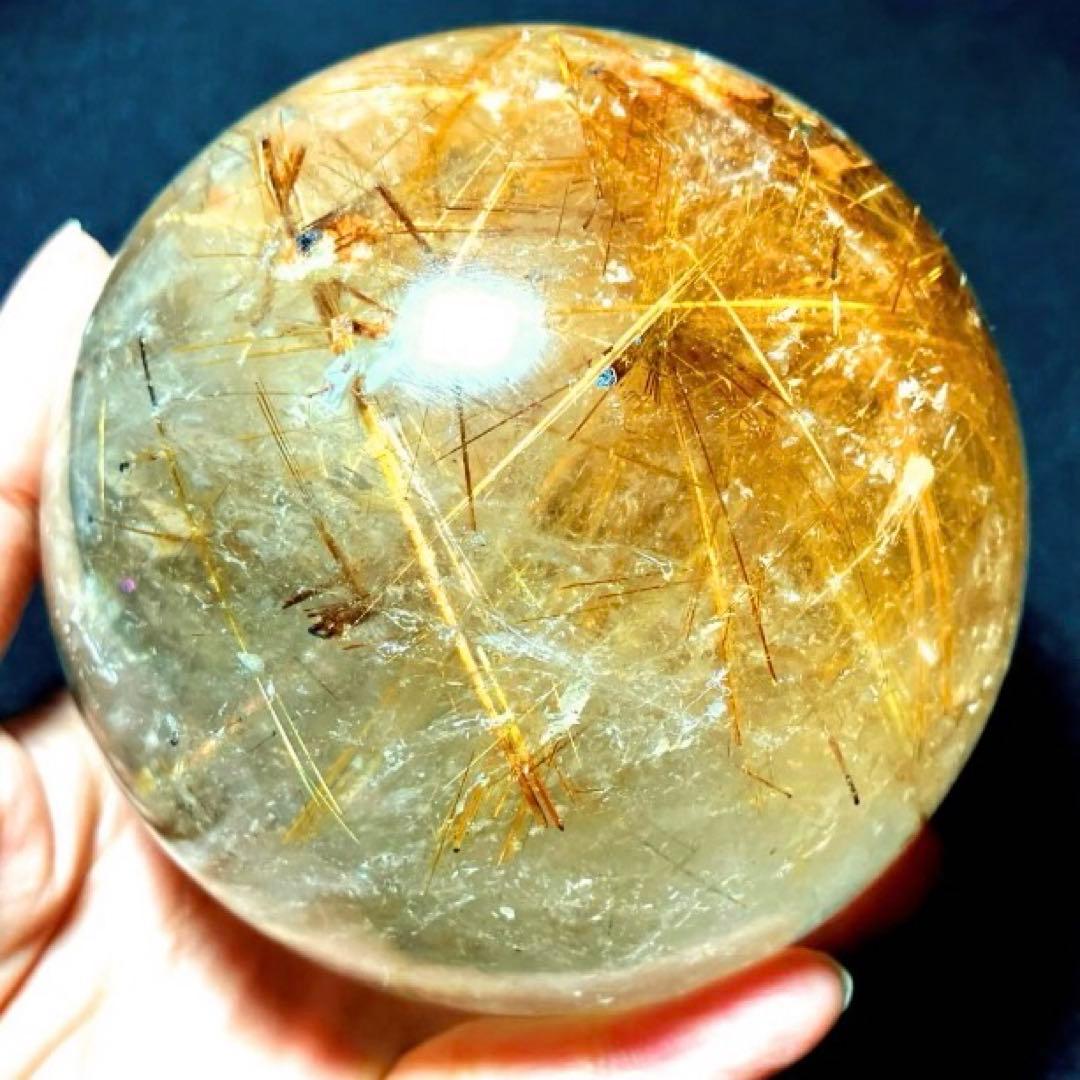 超絶綺麗✨超特大　95mm ゴールドルチルクォーツ　丸玉スフィア　金針水晶
