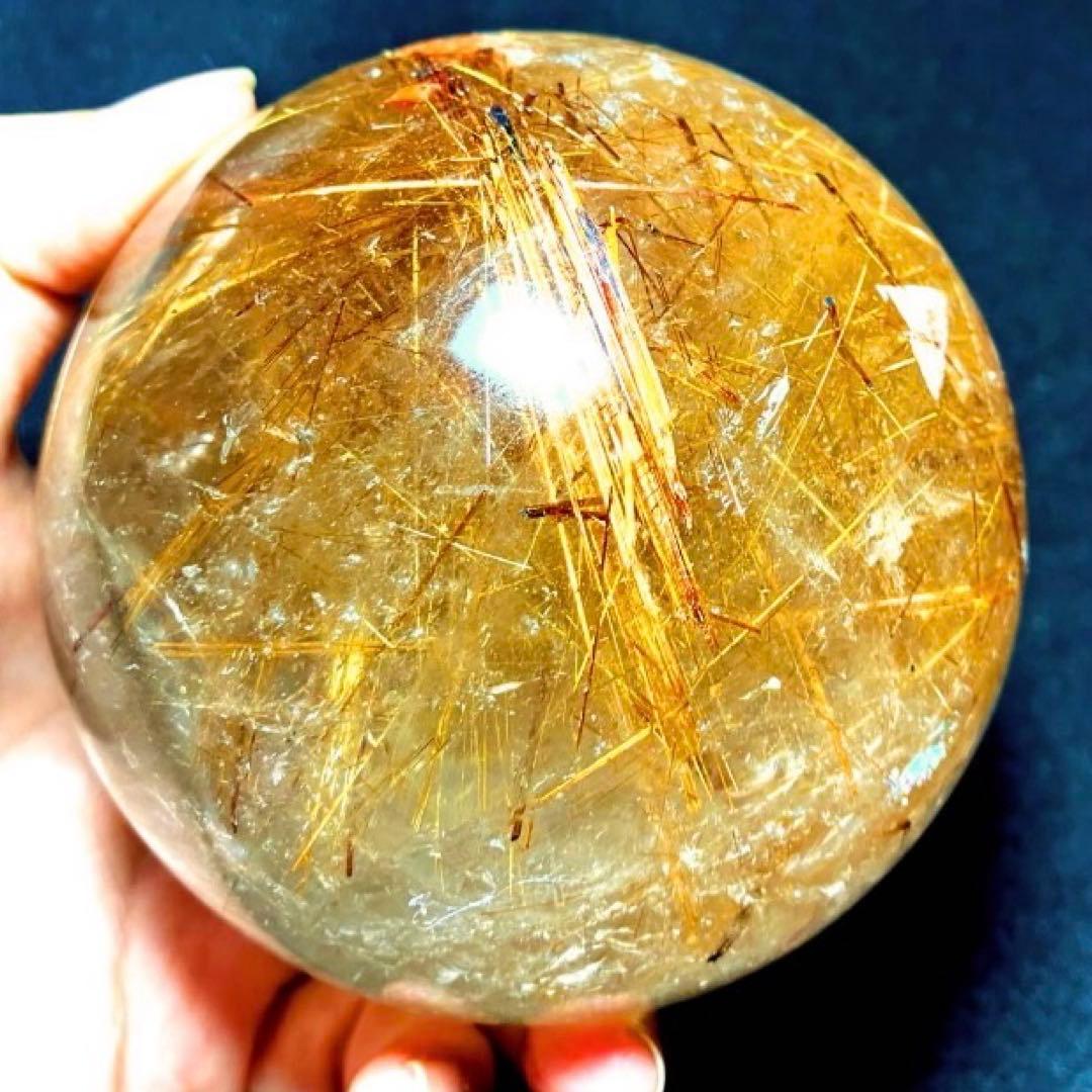 超絶綺麗✨超特大　95mm ゴールドルチルクォーツ　丸玉スフィア　金針水晶