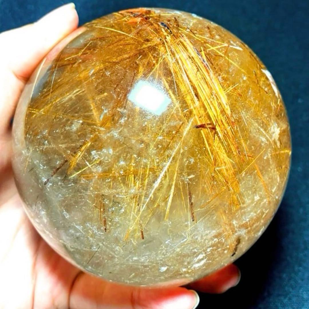 超絶綺麗✨超特大　95mm ゴールドルチルクォーツ　丸玉スフィア　金針水晶
