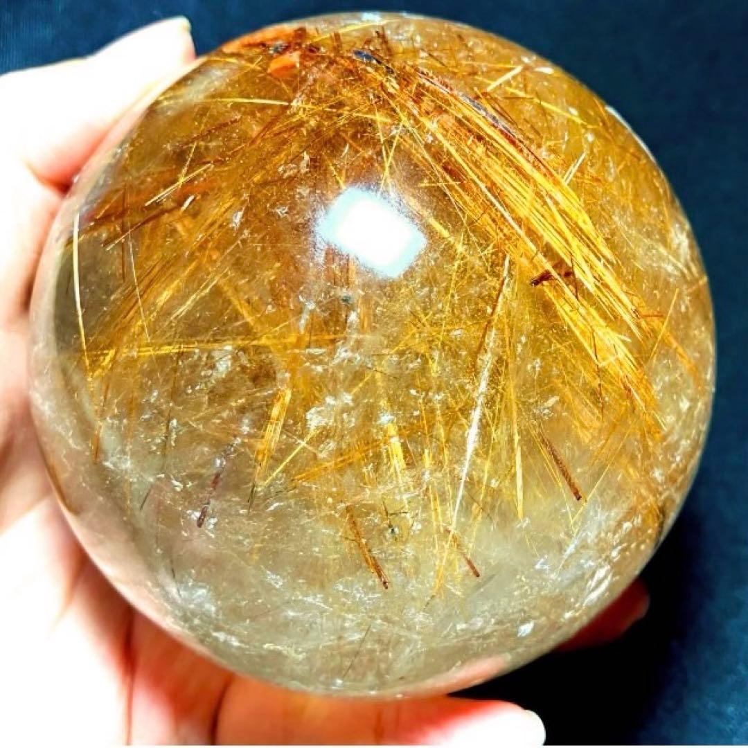 超絶綺麗✨超特大　95mm ゴールドルチルクォーツ　丸玉スフィア　金針水晶
