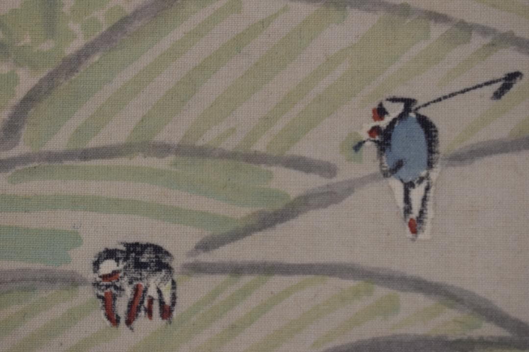 【真作】吉原雅鳳/春景山水図/農耕之図/青緑山水図/掛軸☆宝船☆Y-484　JM