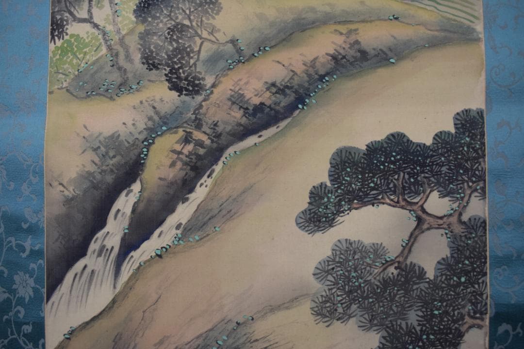 【真作】吉原雅鳳/春景山水図/農耕之図/青緑山水図/掛軸☆宝船☆Y-484　JM