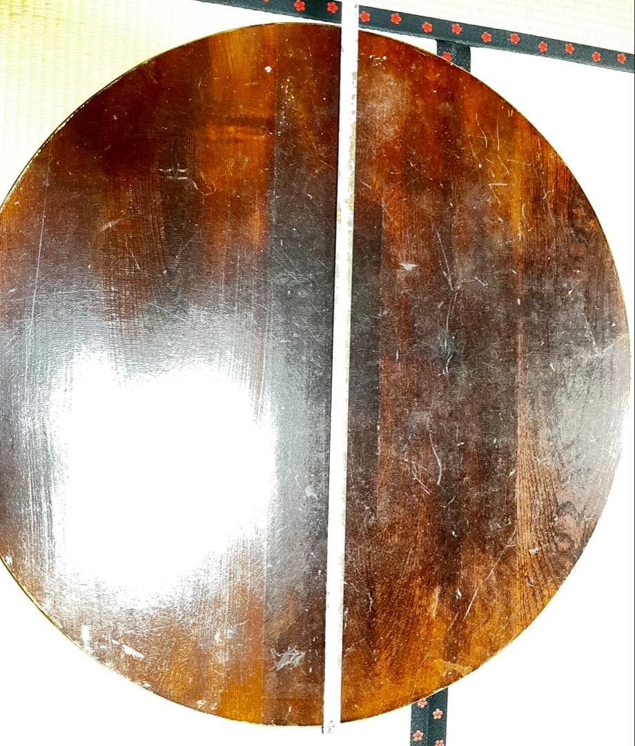 レトロ！円形木製座卓 ダークブラウン　61年前のものです！値下げ！アンティーク！