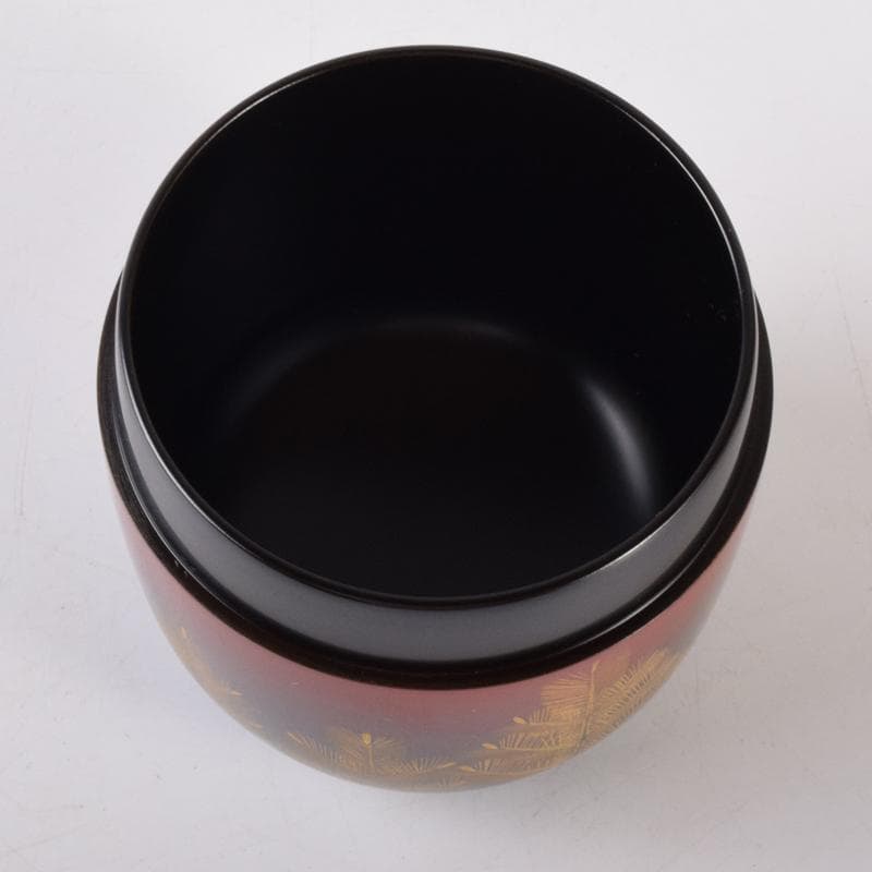 茶道具　輪島塗　前志芸男作　沈金若松鳥蒔絵　棗　共箱　V　7098