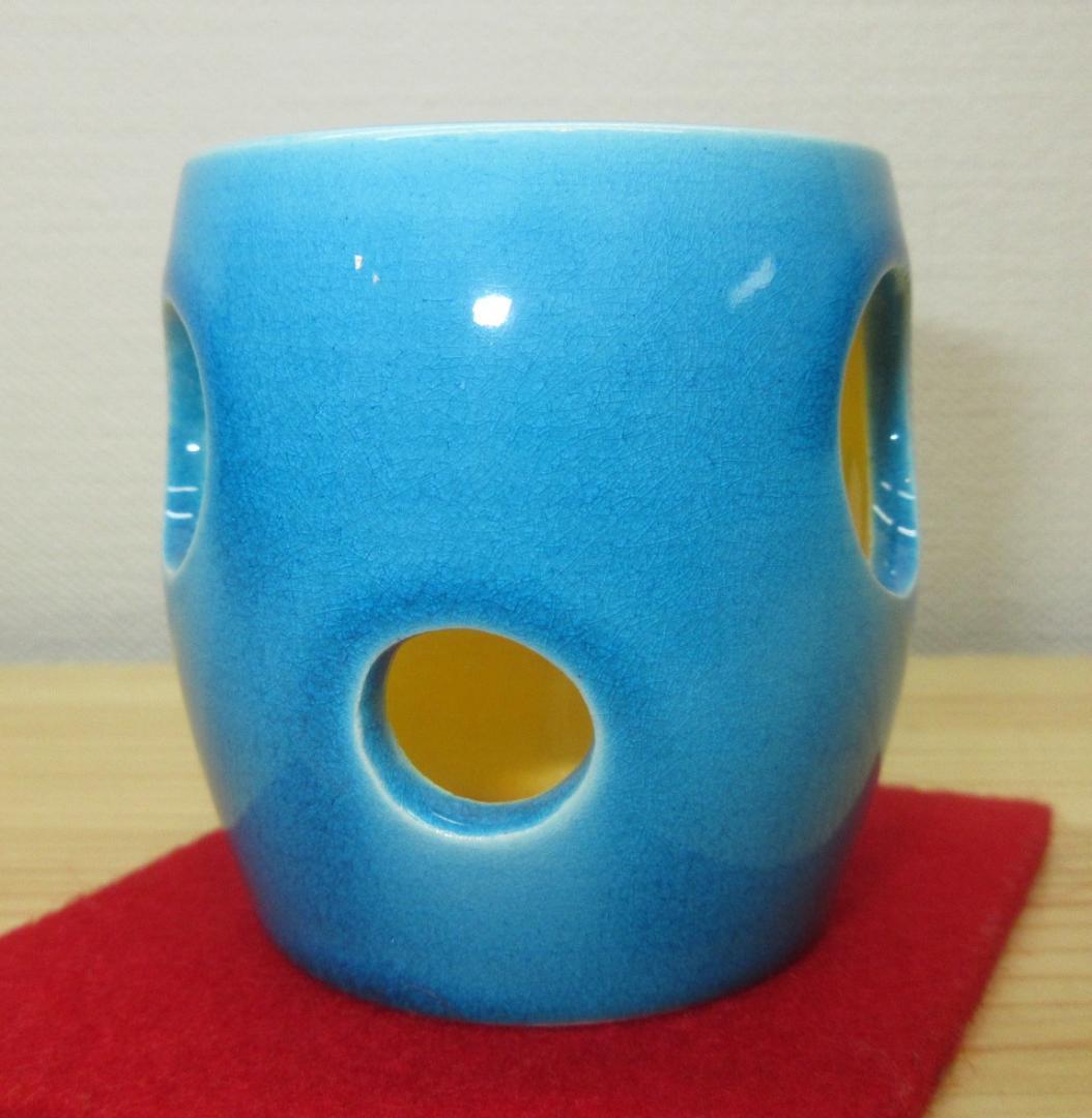 送料込【逢絢亭】茶道具 蓋置 京焼 浅黄交趾 水玉透し 永楽即全  共箱入り