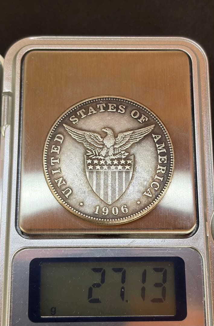 1906 米領フィリピン 1ペソ銀貨 女神＆火山 鷲 38mm 大型銀貨